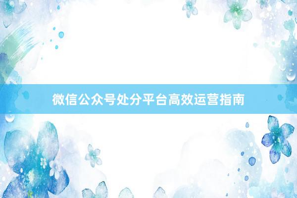 微信公众号处分平台高效运营指南