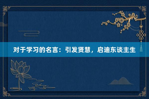 对于学习的名言：引发贤慧，启迪东谈主生